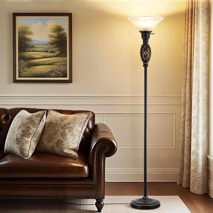 Luvkczc Vintage Floor Lamp with Nightlight, 70" Rustic Standing Lamp with Glass Shade, Victorian Style Tall Lamp Decor for Living Room Bedroom Study Home Office Corner (Bulb Included)
