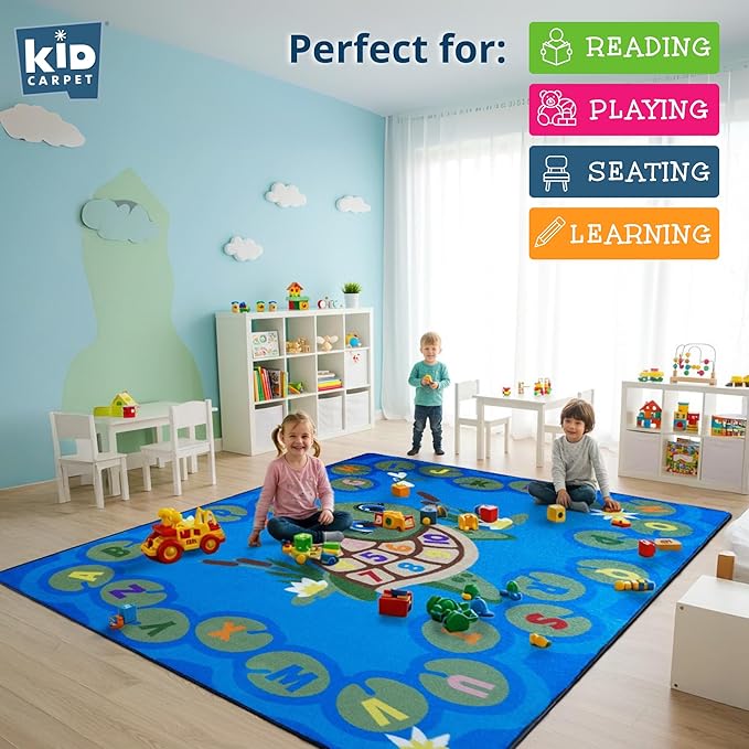 KIDCARPET.COM Turtle Pond Circle Time Rug 7'6"x 12' Rectangle, Educational Classroom Rug, Kids Learning Play Mat | Area Rug for Bedroom or Playroom