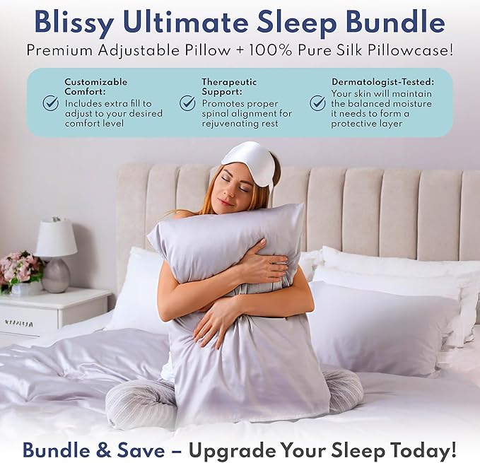 BLISSY Adjustable Memory Foam Pillow for Sleeping (King Size) - Cooling Gel Pillows for Side Sleepers with Shredded Foam for Customizable Loft - CertiPUR-US & Oeko-TEX