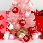 24PCS Ball Ornaments, 2.36 Inches Red Pink White Ball Shaped Ornaments, Cute Ball Hanging Baubles Decorations for Tree Love Day Wedding Christmas Party Supplies