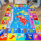 ABC Kids Rug Animals World Map 78.7'x110' Educational Baby Playmat Fluffy Non-Slip Preschool Rug Nursery Room Elementary Learning