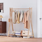 Wooden Retail Display Hanging Clothes Rack with Storage Shelf, 52" W x 57" H Freestanding Heavy Duty Clothing Drying Garment Rack for Hanging Clothes, Coat, Dress, Shirt, Hat