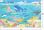 4x6 Ocean Rug for Toddlers Playroom – Sea Life Learning Carpet with Mermaid, Submarine & Whales, Soft Washable Stain Resistant Playful Area Rug for Kids, Educational Underwater Theme Playmat
