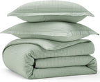 Bedsure Cotton Duvet Cover King - 100% Cotton Waffle Weave Sage Green Duvet Cover King Size, GentleSoft™ and Breathable Bedding Set for All Season, 3 Pieces, 104"x90"