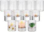 Glasseam Glass Hurricane Candle Holder: Ribbed Cylinder Candle Holders Set of 12 Clear Pillar Candle Holders for Table Centerpiece Modern Floating Candle Vases for Decor Wedding ChristmasParty 3.94’’
