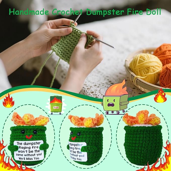Mini Positive Crochet Dumpster Emotional Fire Funny Office Decor Thank You Gifts for Women Men Coworker Work Bestie Birthday Christmas Retirement Leaving Farewell Gift for Chaos Coordinator Boss