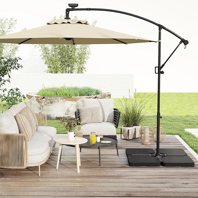 Tangkula 4 Piece 220 Lbs Umbrella Base, Offset Umbrella Weights with 4 Square HDPE Plate & 4 Connection Metal Hooks, Handle, Water & Sand Fillable Cantilever Umbrella Stand for Patio, Garden, Pool