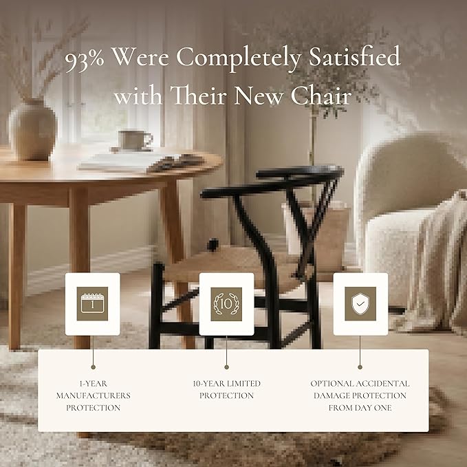 Poly & BARK Weave Dining Chairs – Mid-Century Modern Wishbone Dining Chairs with Arms, Solid Wood Frame, Indoor Use – Black – Set of 2 - Ideal for Dining Room, Kitchen or Stylish Accent Setting