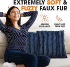 Cheer Collection Faux Fur Throw Pillows - Decorative Pillows for Couch, Bed Throw Pillows, Blue Accent Pillows for Bedroom or Living Room Aesthetic, Set of 2 Furry Throw Pillows, 26" x 26"