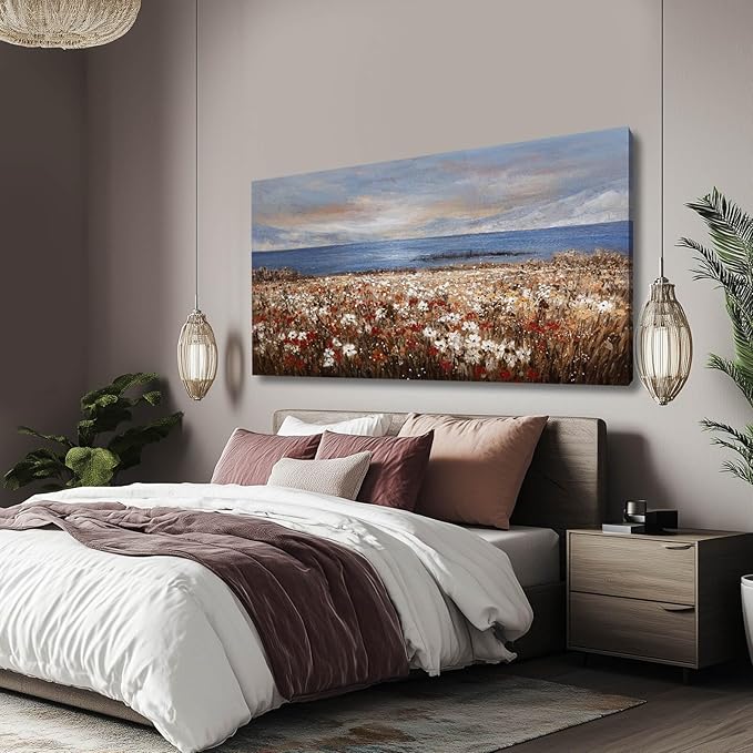 GAIDUOMAI Large Wall Art Landscape Paintings Ocean Wall Prints for Bedroom Flower Field Rustic Posters for Room Aesthetic 29x58 Inch Office Artwork