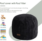 HIGOGOGO Pouf Ottoman Stuffed Round Modern Foam Filled Foot Rest Poufs for Living Room Chair Decorative 26 X 18 Inches Boho Relax Stool for Wedding Christmas Party, Black