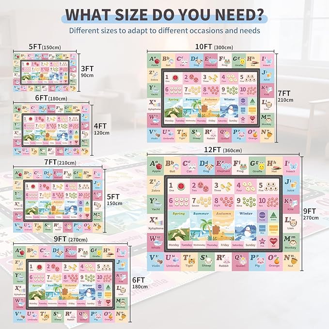 Kids ABC Rug for Playroom, Classroom Alphabet Area Carpet Playmat,Washable Toddler Mat for Baby Room,Play Room,Bedroom,Floor,Nursery (Pink,6'x9')