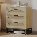 Mericonia 3 Drawer Rattan Dresser for Bedroom, Wood Dresser for Closet with Metal Handles, Small Boho Nightstand Sets, Dressers & Chests of Drawers for Bedroom, Hallway and Entryway, Oak