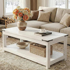 Homieasy Coffee Table with Storage Shelf, 43.3” Farmhouse Wood Coffee Tables for Living Room, Modern Center Tea Table, White