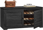 VASAGLE Shoe Storage Bench with Cushion, 3-Tier Entryway Bench with Padded Seat, Doors, Adjustable Shelves, 14 x 39.8 x 20.7 Inches, for Hallway, Bedroom, Charcoal Gray and Ink Black ULSB044B01