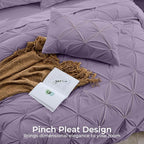 Sasttie Full Size Comforter Set, 7-Piece Bed in a Bag, Pintuck Bedding Set for All Season, Includes Comforter, Flat Sheet, Fitted Sheet, Pillowcases and Pillowshams, New Purple