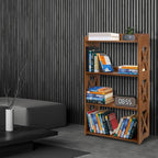 Brown Bookcase by Natural Wood, 4 Tier Bookshelf, Small Book Shelves Freestanding Display Storage Shelves. Open Bookshelf for Bedroom, Living Room and Office (Brown, 4 Tier)