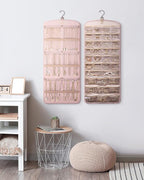 BAGSMART Hanging Jewelry Organizer, Necklace Holder Anti-tangle Earrings Rings Hanger with 20 Jewelry Bags Travel Storage Roll with Pockets Hang on Closet, Wall, Door,1 Piece, Large Pink