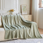NEWCOSPLAY Super Soft Queen Blanket Sage Green Premium Silky Flannel Fleece Leaves Pattern Lightweight Bed Blanket All Season Use (Sage Green, Queen(90"x90"))