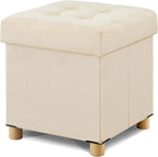 BRIAN & DANY Ottoman with Storage, Square Small Storage Ottoman Foot Rest with Legs, Ottomans Foot Stool for Dorm, Living Room, Entryway (Beige) 14.8" x 14.8" x 16"