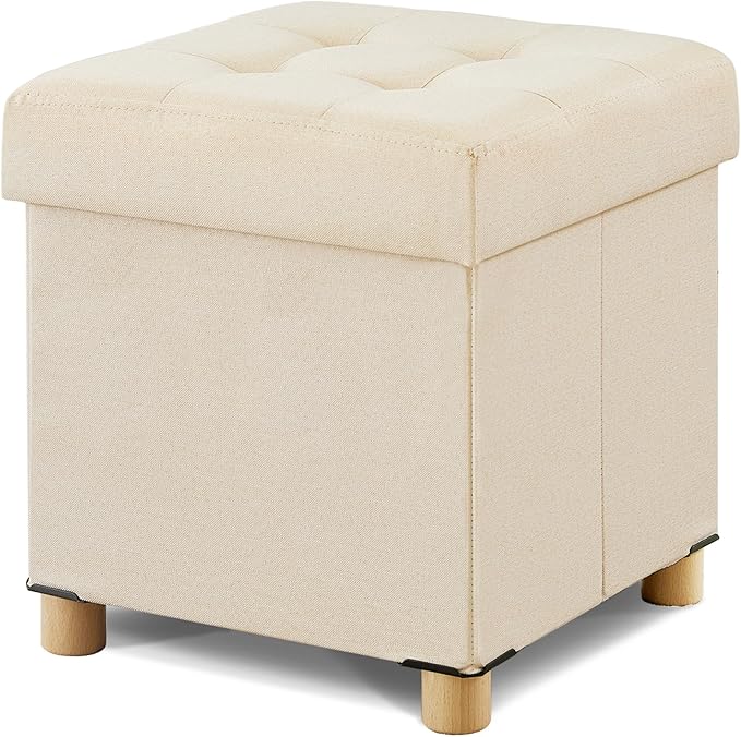BRIAN & DANY Ottoman with Storage, Square Small Storage Ottoman Foot Rest with Legs, Ottomans Foot Stool for Dorm, Living Room, Entryway (Beige) 14.8" x 14.8" x 16"