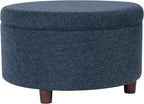 HomePop Round Storage Ottoman - Textured Navy