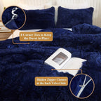 XeGe Plush Shaggy Duvet Cover Set, Luxury Ultra Soft Crystal Velvet Fluffy Bedding Sets 3 Pieces(1 Furry Faux Fur Comforter Cover + 2 Fuzzy Faux Fur Pillowcases), Zipper Closure(King, Navy Blue)