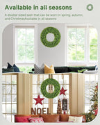 DDHS 20''Boxwood Wreaths for Front Door，Artificial Spring Wreaths for Farmhouse Wedding Green Year Round Indoor Outdoor for Fall Summer Christmas Wreath Home Decorations-Green