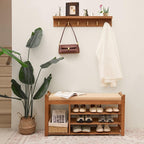 Hall Tree with Bench and Shoe Storage, Coat Rack Shoe Bench Set with Seat Cushion and 6 Hooks for Entryway, Hallway, Living Room and Bedroom