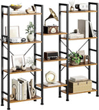 Furologee Triple 4 Tier Bookshelf, Bookcase with 11 Open Display Shelves, Wood and Metal Shelf Storage Organizer,Industrial Wide Shelving Unit for Living Room,Home Office,Rustic Brown