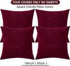 GAWAMAY Decorative Square Throw Pillow Covers 18"x18" Inch Set of 4, Super Soft Chenille Pillows Cover Fall Pillowcase for Living Room Bedroom Sofa Couch Cushion Cover Burgundy Red 45x45cm