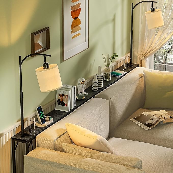 keomaisyto Skinny Console Table with Outlet & 3-Color Light, Sofa Tables Narrow Long - 3 Color Temperature Bulb Adjustable, Behind The Couch Table for Living Room, Bedroom, Balck