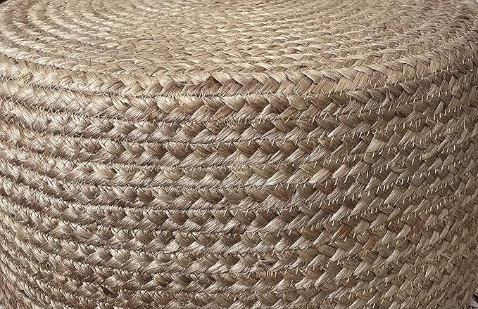 Jute Pouf Ottoman | Footrest Pouf | Hand Braided - Round Boho Pouffe - for Living Room, Bedroom, Nursery (20"x20"x10") Natural