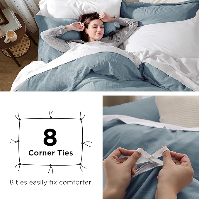 Bedsure Mineral Blue Oversized King Duvet Cover - 3 Pieces Prewashed Cotton-Like Extra Soft Bedding Set, Includes 1 Duvet Cover 120x98 Inches with Zipper Closure & 2 Pillow Shams, No Comforter