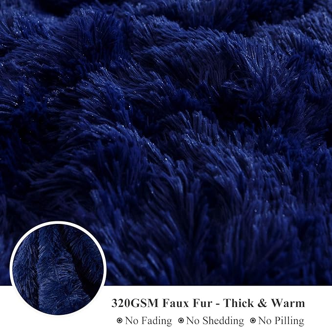 XeGe Plush Shaggy Duvet Cover Set, Luxury Ultra Soft Crystal Velvet Fluffy Bedding Sets 3 Pieces(1 Furry Faux Fur Comforter Cover + 2 Fuzzy Faux Fur Pillowcases), Zipper Closure(King, Navy Blue)