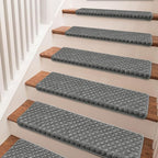 PURE ERA Bullnose Carpet Stair Treads Set Tape Free Non-Slip Indoor Stair Protectors Pet Friendly Rugs9.5" x 30"(14 Pieces,Grey Mini-Diamond Trellis)