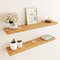 24" Acacia Chevron Floating Shelves Set of 2 - Wall Mounted Wooden Shelf for Stylish Home Décor - Natural Color - 24x6.7x1.5 Inches