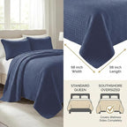 Southshore Fine Living, Inc. Summer Quilt Queen Size, Full Size Bedding Set, Pet Hair Resistant Bedding Coverlet Sets, Bedspreads Queen Size with 2 Pillow Shams, Quilted Comforter, Dark Blue Quilt