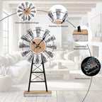 MODE HOME Rustic Windmill Table Clock for Living Room Decor, Vintage Galvanized Metal & Wood Desk Clock with Silent Quartz Movement, Farmhouse Windmill Decor for Living Room, Mantel, Shelf & Office
