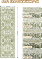Runner Rug 2x6, Non Slip Washable Rugs for Laundry Room, Runners for Hallways, Low Pile Vintage Soft Rugs for Living Room, Kitchen Bathroom,Bedroom Rug(Light Green,2'x6')