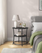 VASAGLE 21.7-Inch Round Side Table, 2-Tier End Table, Nightstand with Steel Frame, Spacious Top, for Small Spaces, Living Room, Bedroom, Charcoal Gray and Ink Black ULET056B22