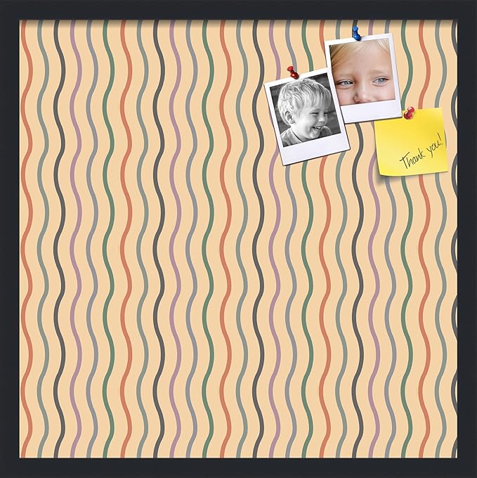 PinPix 22x22 Inch Cork Bulletin Board. This Decorative Framed Pin Board Comes with Multi Color Waves Design and a Satin Black Frame. Ideal for Home Office Decor or Message Board (PinPix-565)