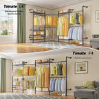 Timate L4 L Shape Garment Rack Heavy Duty Clothes Racks for Hanging Clothes, Expandable Industrial Pipe Clothing Rack Wall Mounted Closet Racks Wardrobe Closet Kit Corner Closet System, Black