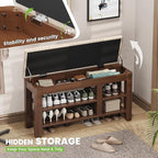 Shoe Bench for Entryway, Solid Rubberwood Shoe Bench with Hidden Storage, Adjustable 2-Tier Shelves & Soft PU Leather Seat, Shoe Rack Durable Easy Assembly for Hallway or Bedroom - Beige, 39.4"