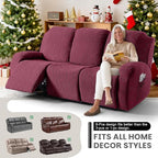 VANSOFY Recliner Couch Cover, 8-Pieces Stretch Recliner Sofa Cover Soft Jacquard Reclining Slipcover Furniture Protector with Elastic Bottom for Kid, Pets(3 Seat,Wine)