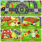 Kids Rug Play Mat for Toy Cars,110" × 78.7" Extra Large Farm Life Road Traffic for Playroom Kids Car Road Rug Village Map Play Mat Non-Slip Washable Carpet for Toddlers Boys Room Tummy Time Playtime