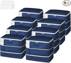Comforter Storage Bag - Large Capacity Blanket Storage Bags 3-Layer Ultra Space Saving Self Compression Organizer, Washable Compression Bags for Storage Comforter Blanket, 8-Pack, Navy Blue