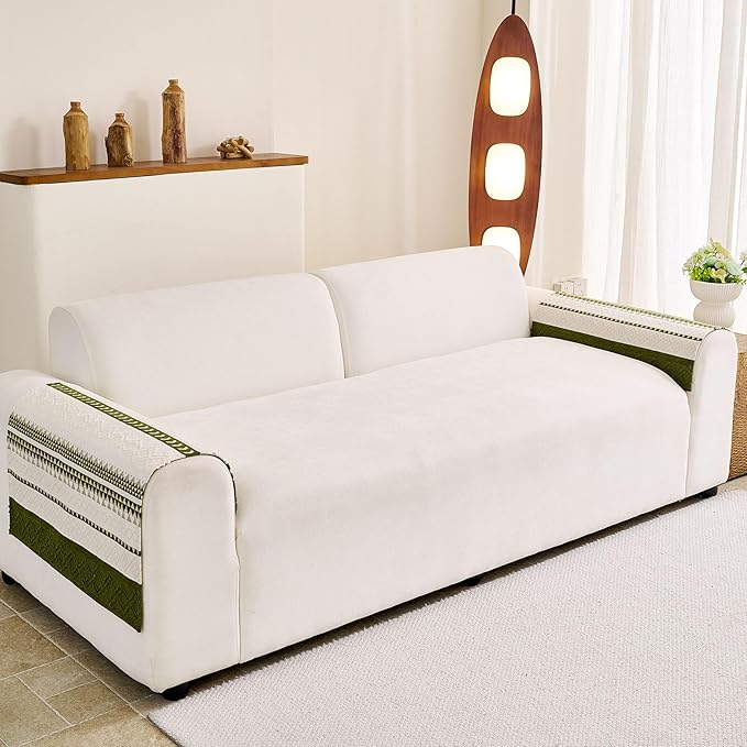 HAOMAIJIA Non-Slip Couch Arm Covers Set of 2 Waterproof Armrest Covers for Sofa, Soft Recliner Arm Chair Covers Washable Chenille Sofa Arm Cover Furniture Protectors (Sage Green, 23.6" x 27" 2 Pack)