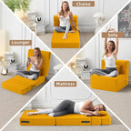 FILUXE Convertible Folding Sofa Bed-Sleeper Chair with Pillow, Modern Linen Fabric Floor Futon Couch, Foldable Mattress for Living Room/Dorm/Guest Use/Home Office/Apartment,Single Size,Orange