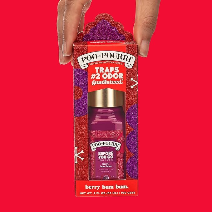 Poo-Pourri Berry Bum Bum Before-You-Go Toilet Spray To Trap Odors and Leave Bathrooms Smelling Great, with a Blend of Cranberry, Clove and Honey Essential Oils for a Holiday Scent Poo Spray, 2 oz